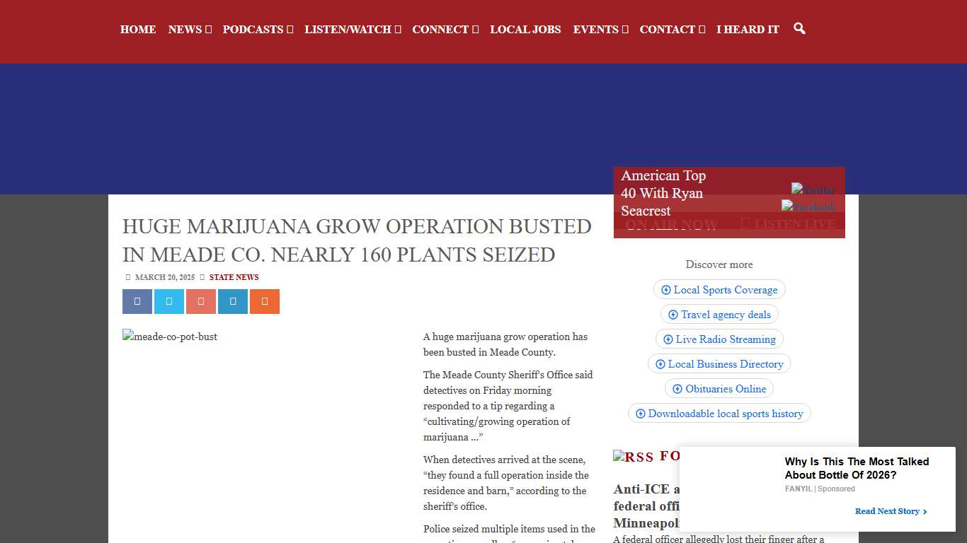 Huge marijuana grow operation busted in Meade Co. Nearly 160 plants seized K105